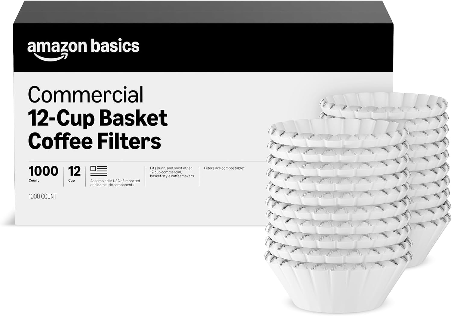 Amazon Basics Commercial 12-Cup Basket Coffee Filters, 1000 Count, Fits Bunn and Most...