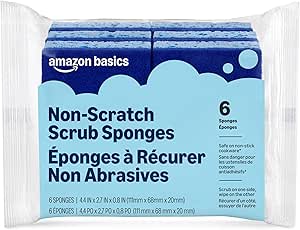 Amazon Basics Non-Scratch Dual-Sided Sponges for Nonstick Pots and Pans, Dish Scrubber...