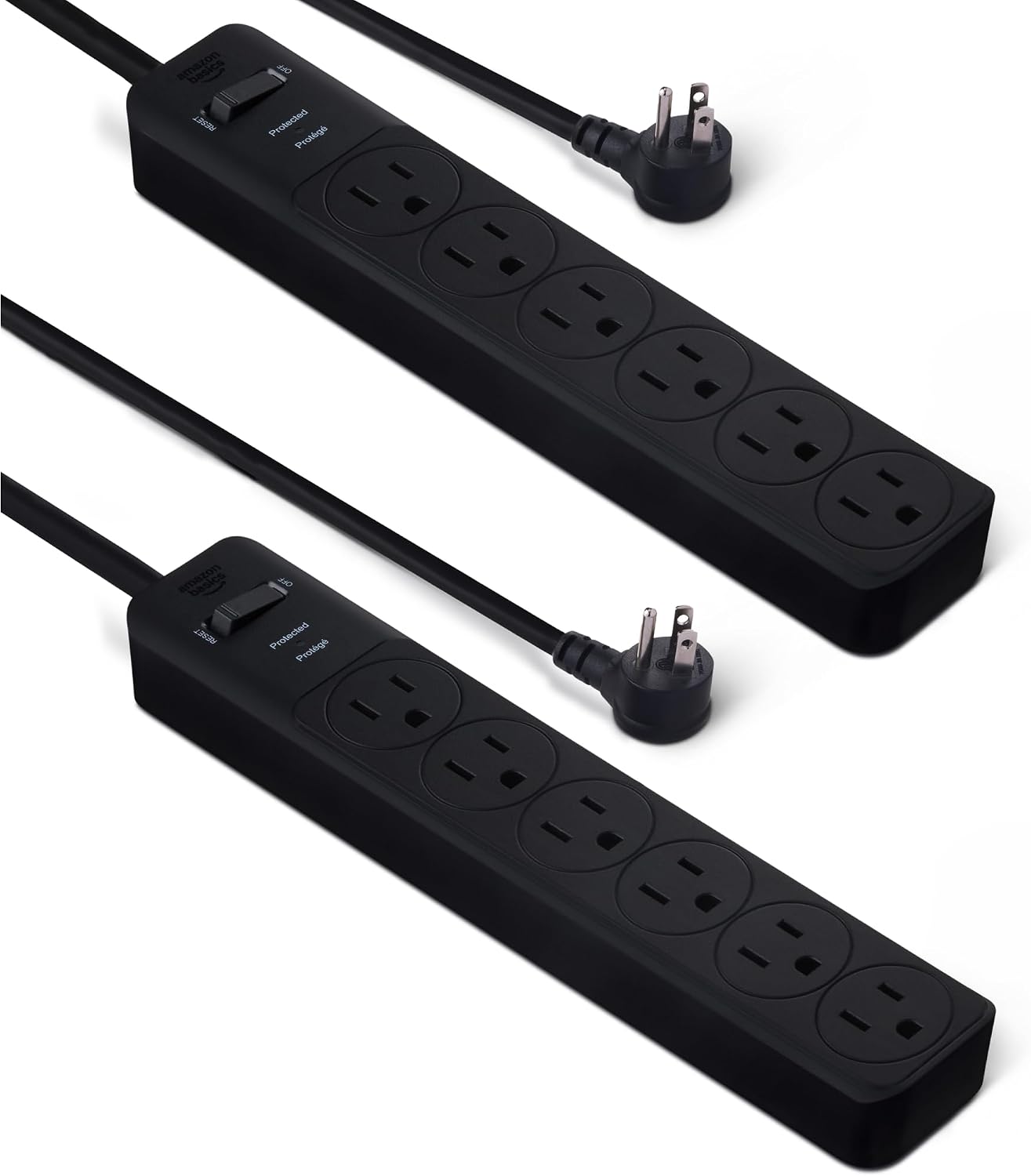 Amazon Basics Rectangle 6-Outlet Surge Protector Power Strip with Circuit Breaker, 600...