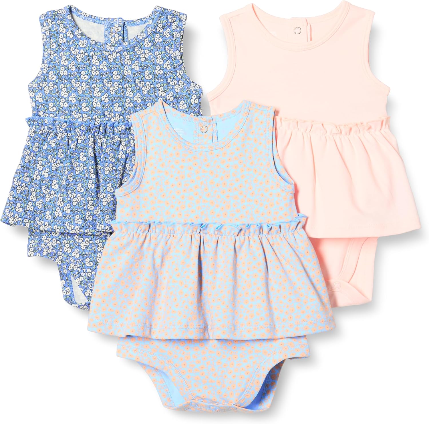 Amazon Essentials Baby Girls' Sleeveless Bodysuit Dress, Pack of 3