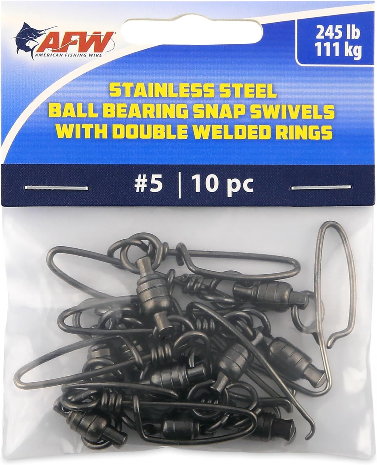 American Fishing Wire Stainless Steel Ball Bearing Snap Swivels with Double Welded Rings