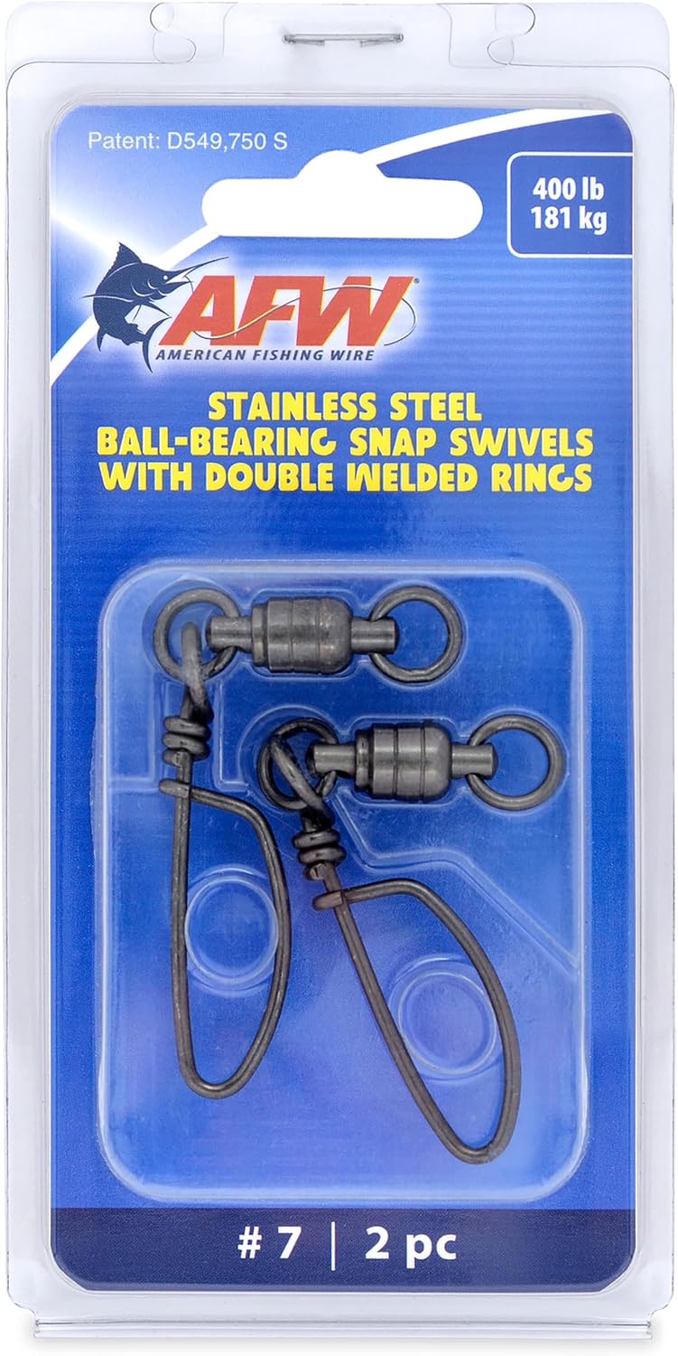 American Fishing Wire Stainless Steel Ball Bearing Snap Swivels with Double Welded Rings