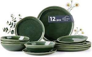 AmorArc Ceramic Dinnerware Sets,Handmade Reactive Glaze Stoneware Plates and Bowls... image