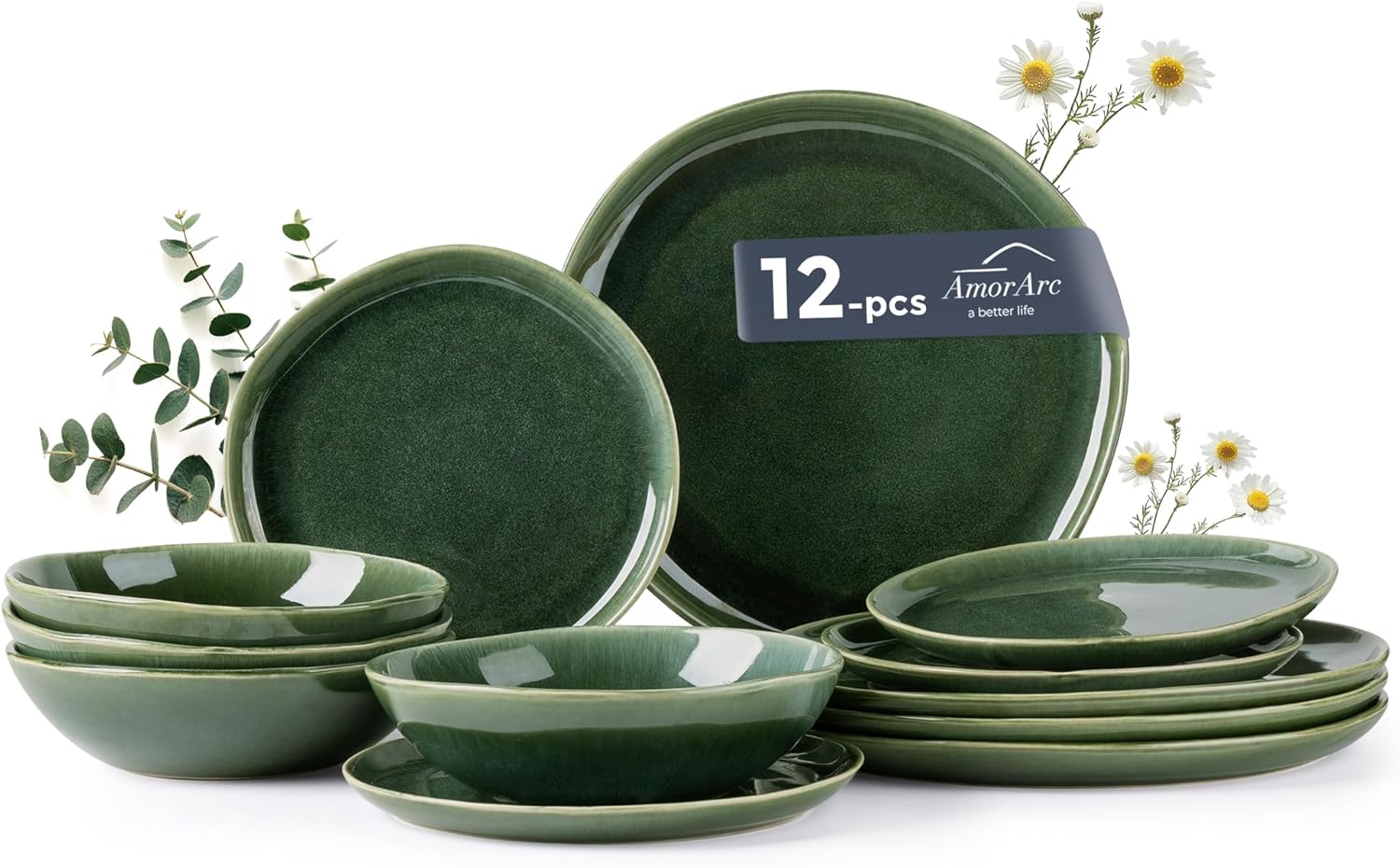 AmorArc Ceramic Dinnerware Sets,Handmade Reactive Glaze Stoneware Plates and Bowls...