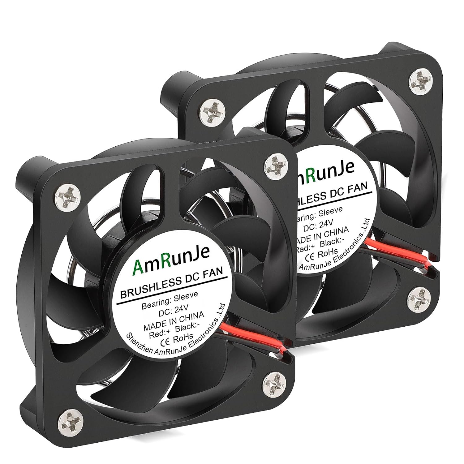 AmRunJe 2pcs 50mm x 10mm 3D Printer Fan 24 Volt Micro DC Box Fan CPU Cooler Cooling for...