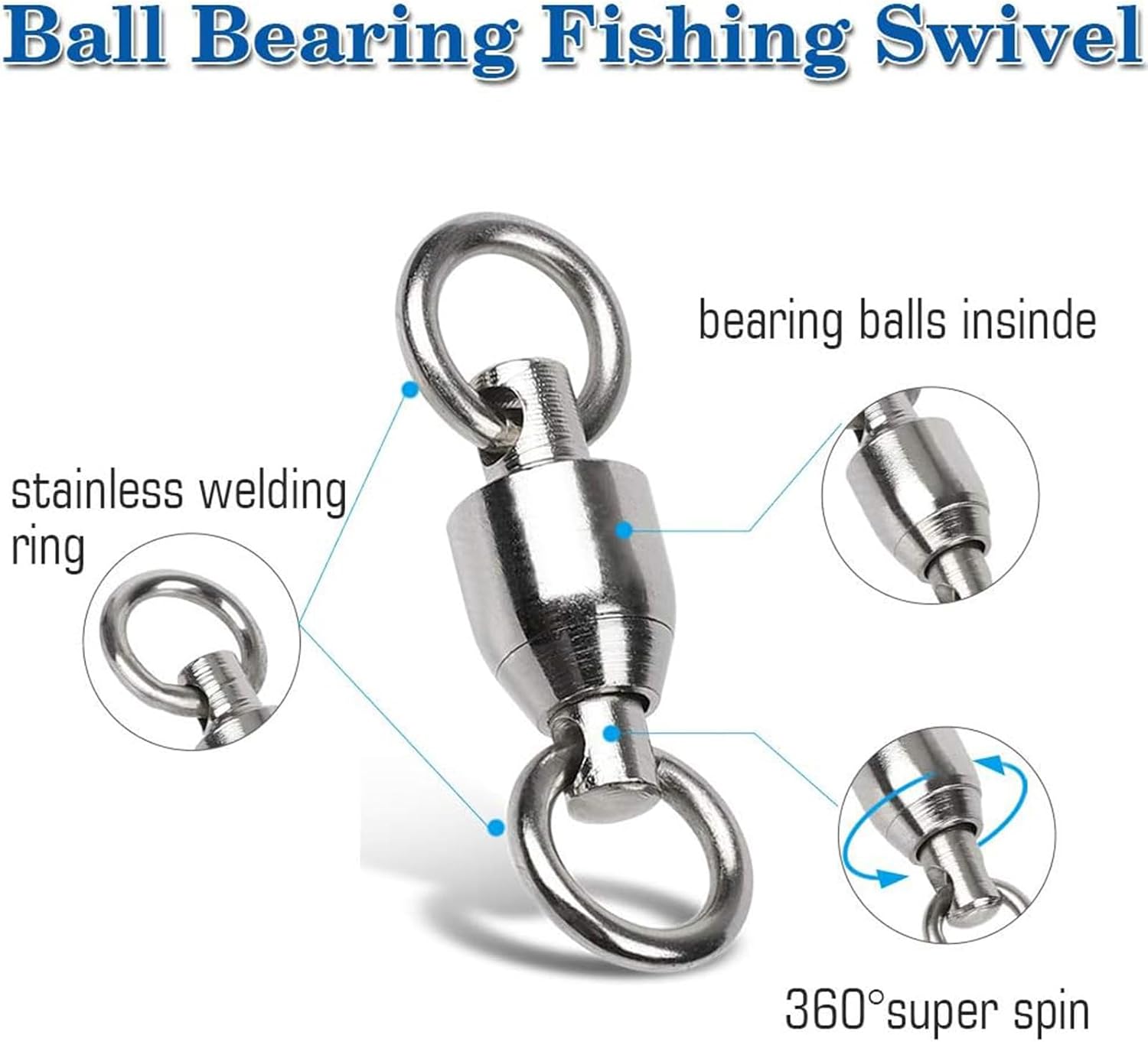 AMYSPORTS Ball Bearing Swivels Connector High Strength Stainless Steel Solid Welded Rings... image