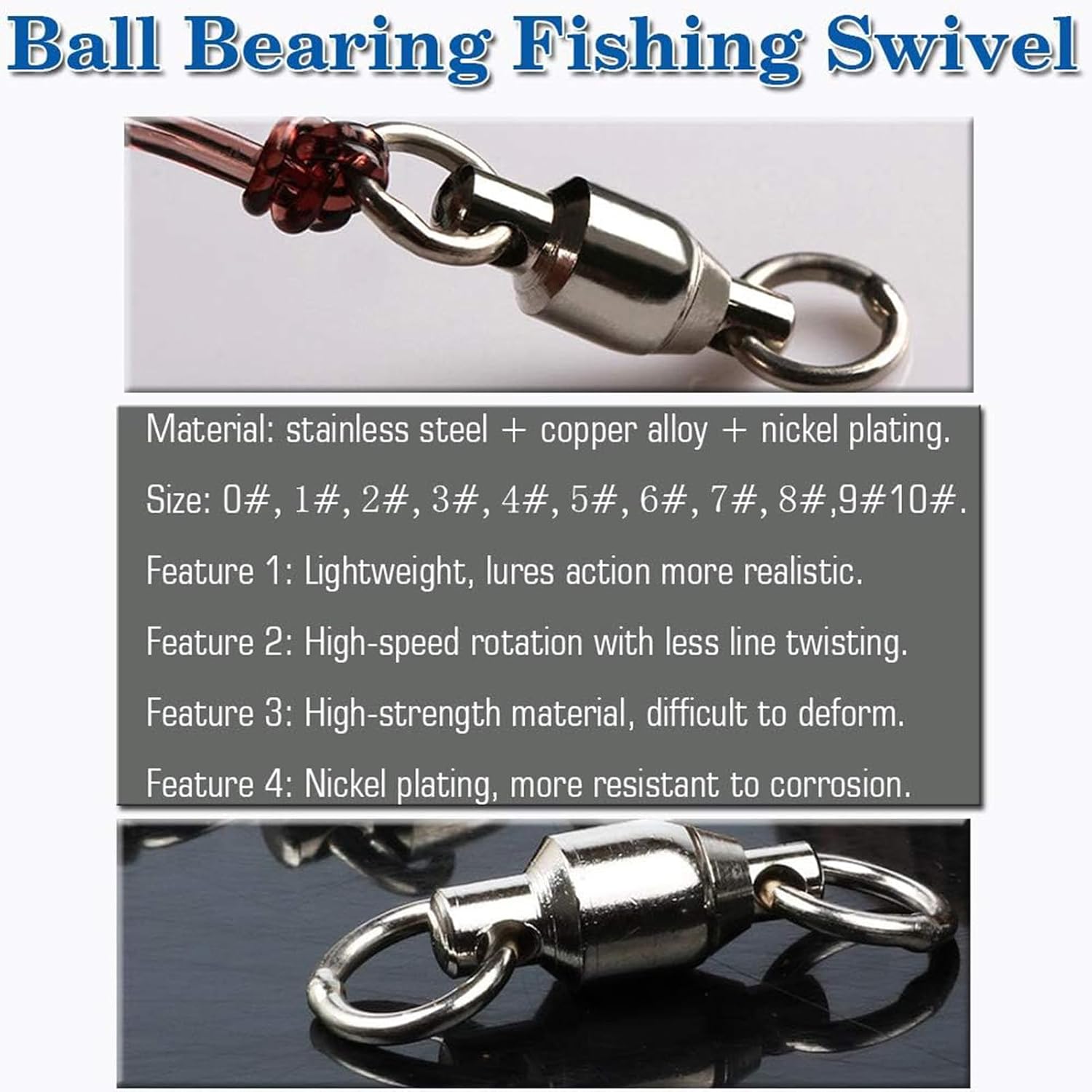 AMYSPORTS Ball Bearing Swivels Connector High Strength Stainless Steel Solid Welded Rings... image