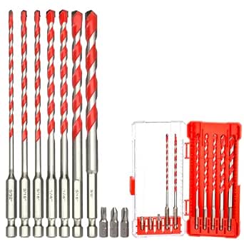 ANGELSWORD 7 PCS Concrete Drill Bit Set, Hex Shank, Masonry Drill Bit Set, 5/32"- 3/8", for...