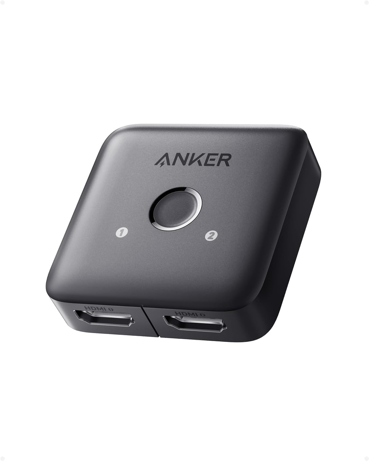 Anker HDMI Switch, 4K@60Hz HDMI Switcher, 2 in 1 Out with Smooth Finish, Supports HDR, 3D...