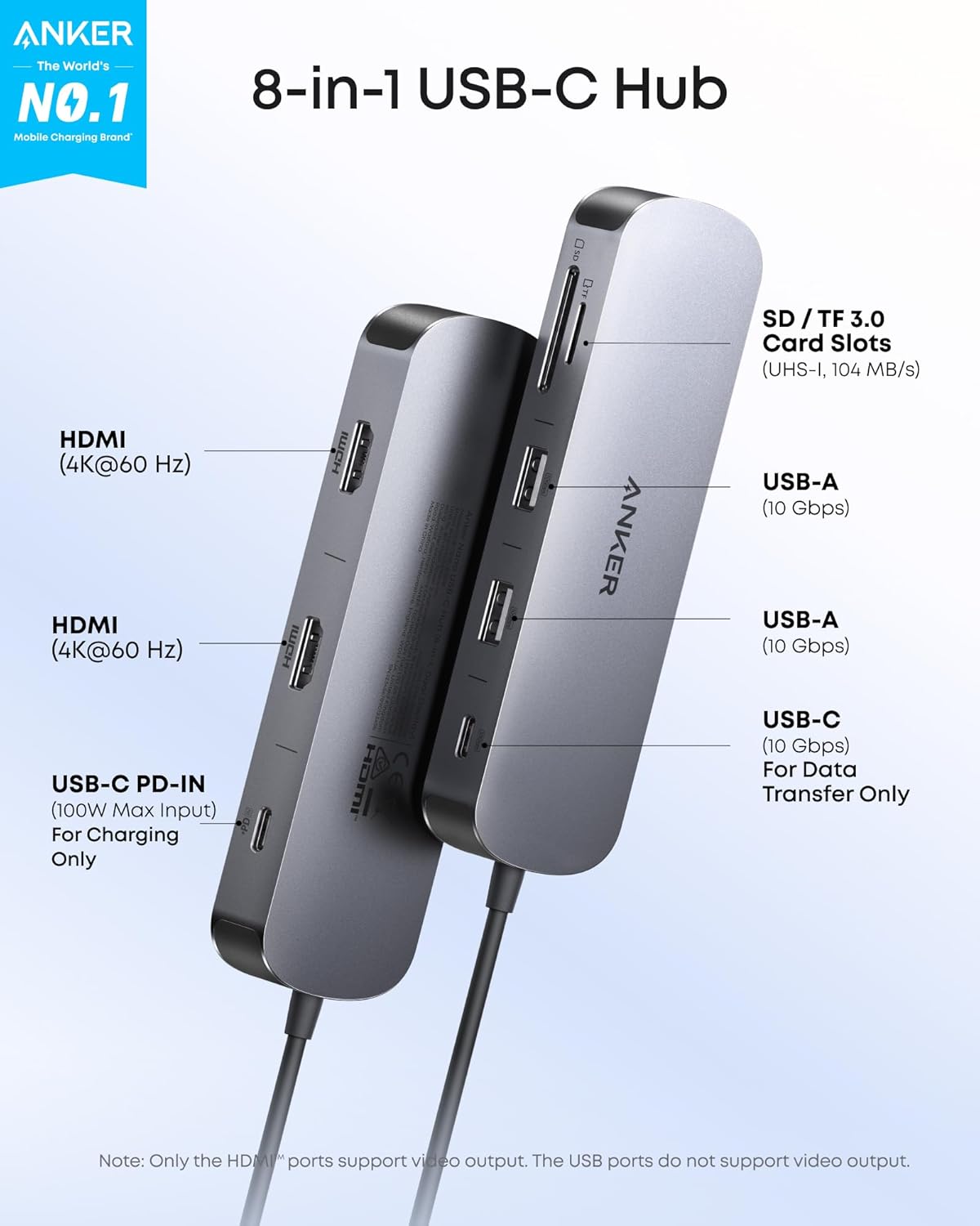 Anker Nano Laptop Docking Station Dual Monitor, 8-in-1 USB C Dock with 4K@60Hz HDMI, 10Gbps... image