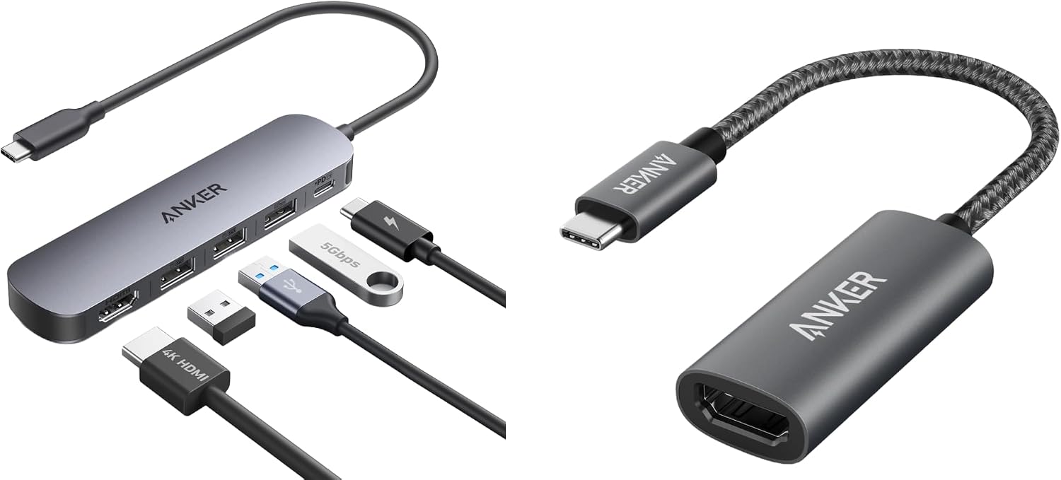 Anker USB C Hub, 5-in-1 USB Hub for Laptops&Anker USB C to HDMI Adapter (4K@60Hz)