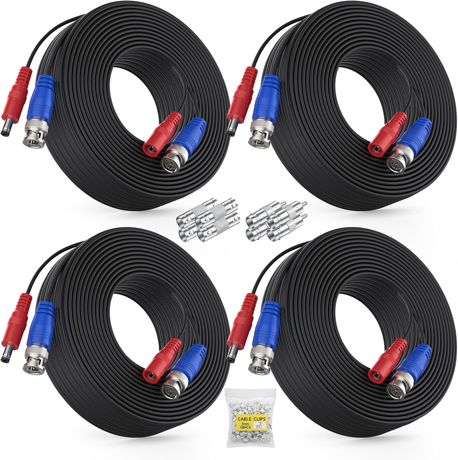 ANNKE 4 Pack 30M/100ft All-in-One Video Power Cables, BNC Extension Surveillance Camera...