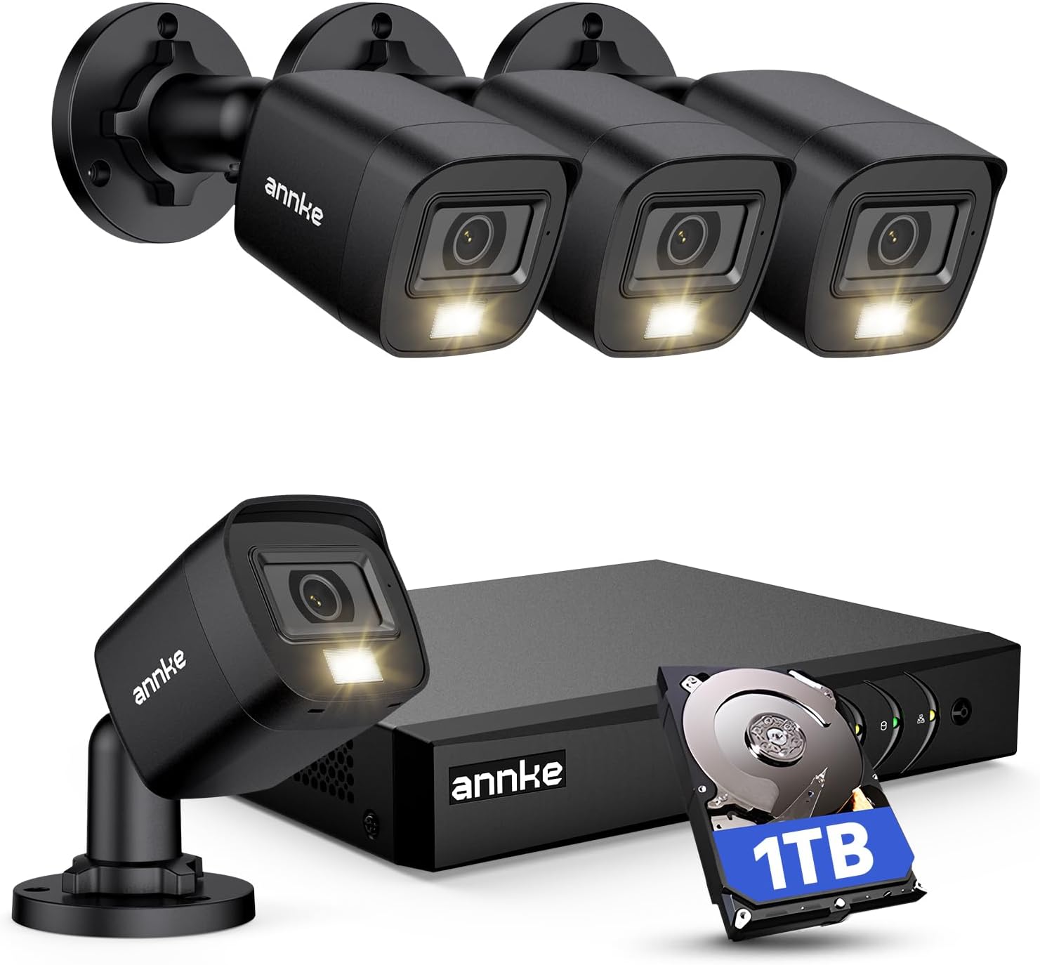 ANNKE 8CH H.265+ 3K Lite Wired Security Camera System with AI Human/Vehicle Detection, 4 x...