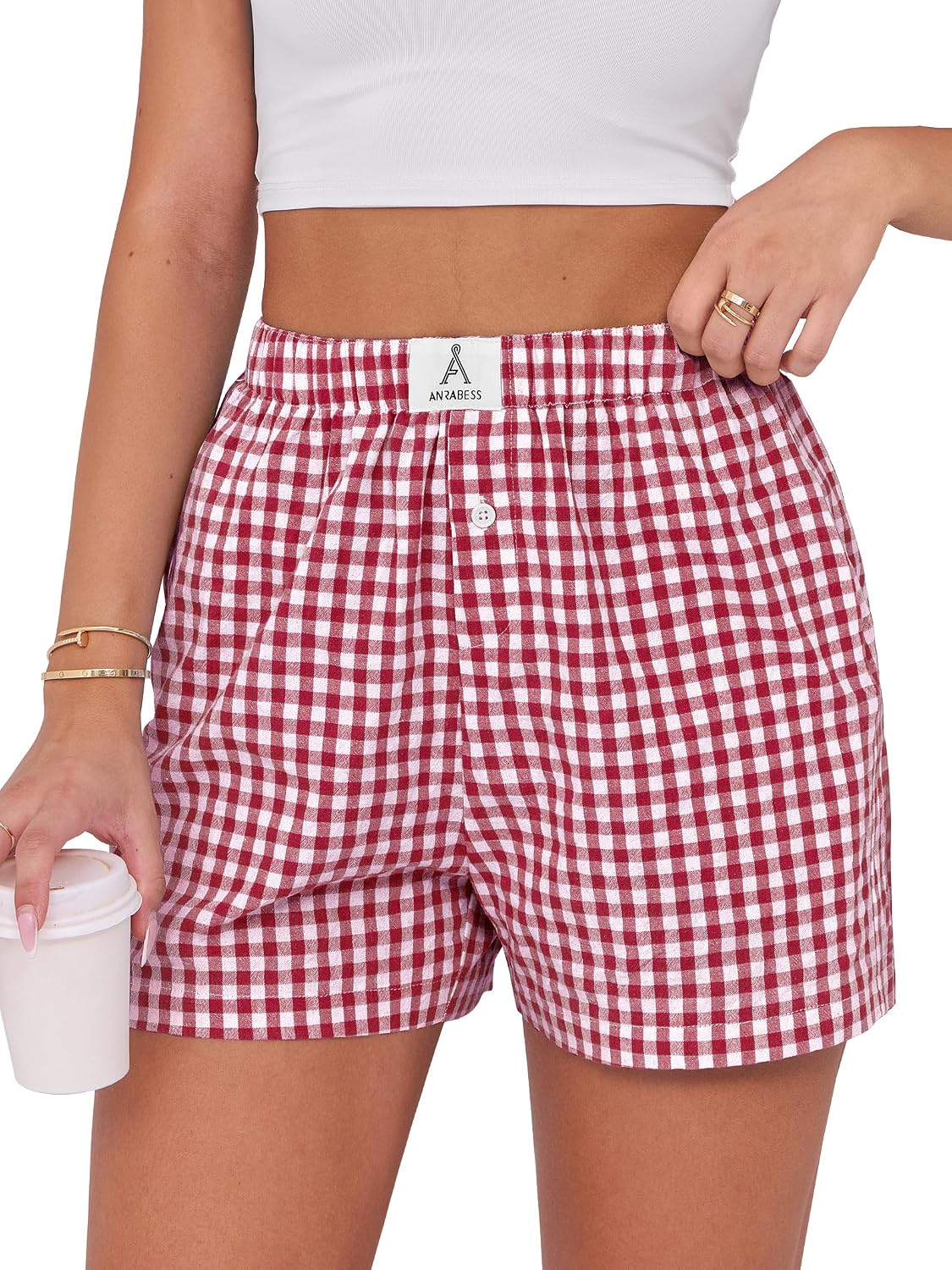ANRABESS Boxer Shorts for Women Gingham Pajama 2026 Summer Casual Lounge Sleep Plaid Shorts...