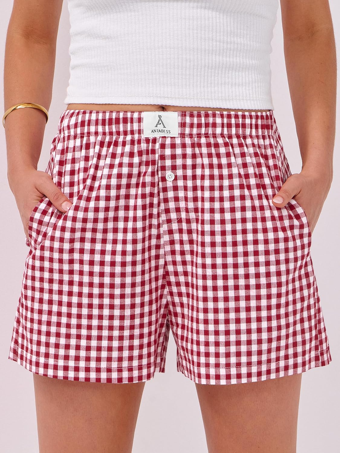 ANRABESS Boxer Shorts for Women Gingham Pajama 2026 Summer Casual Lounge Sleep Plaid Shorts... image
