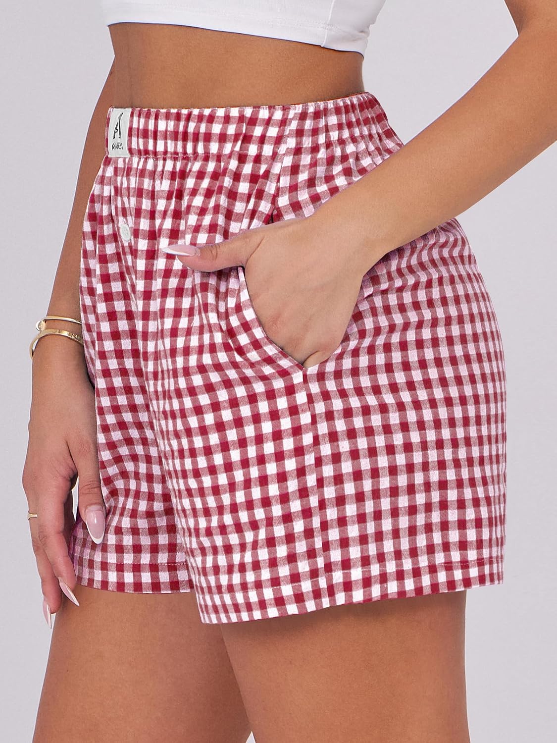 ANRABESS Boxer Shorts for Women Gingham Pajama 2026 Summer Casual Lounge Sleep Plaid Shorts... image