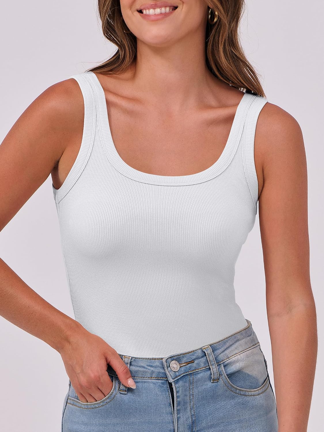 ANRABESS Womens Sleeveless Scoop Neck Tank Top Ribbed Fitted Summer Basic Slim Cute Tops 2026 image