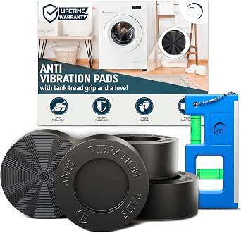 Anti Vibration Pads for Washing Machine with Tank Tread Grip - 4 Pack + Level - Fits Most...