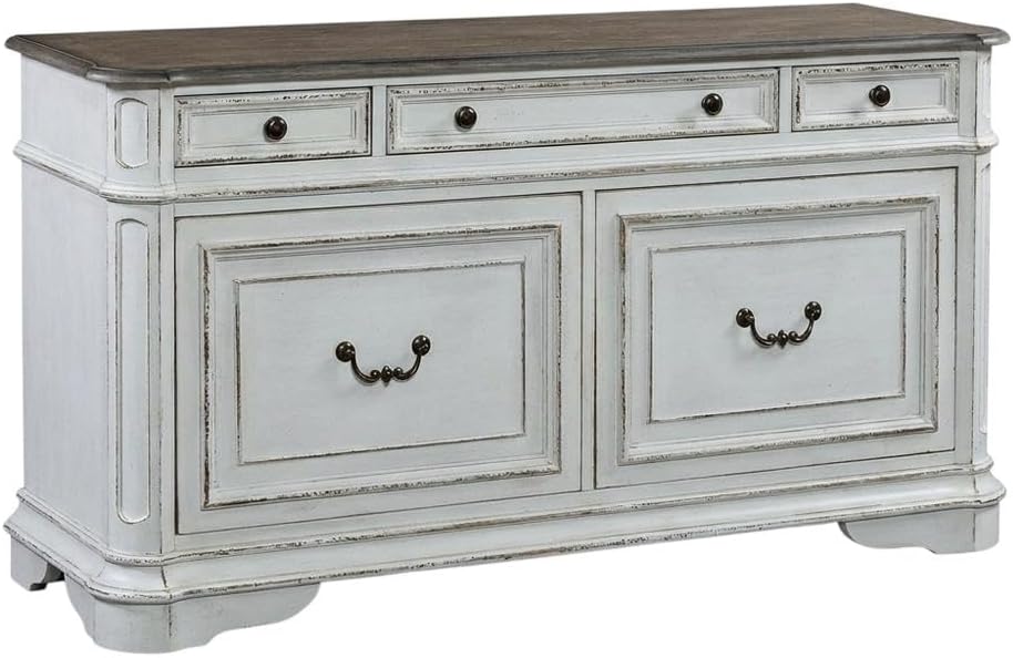 Antique White Credenza, European Traditional Style, Rubberwood Solids, White Oak and Birch...