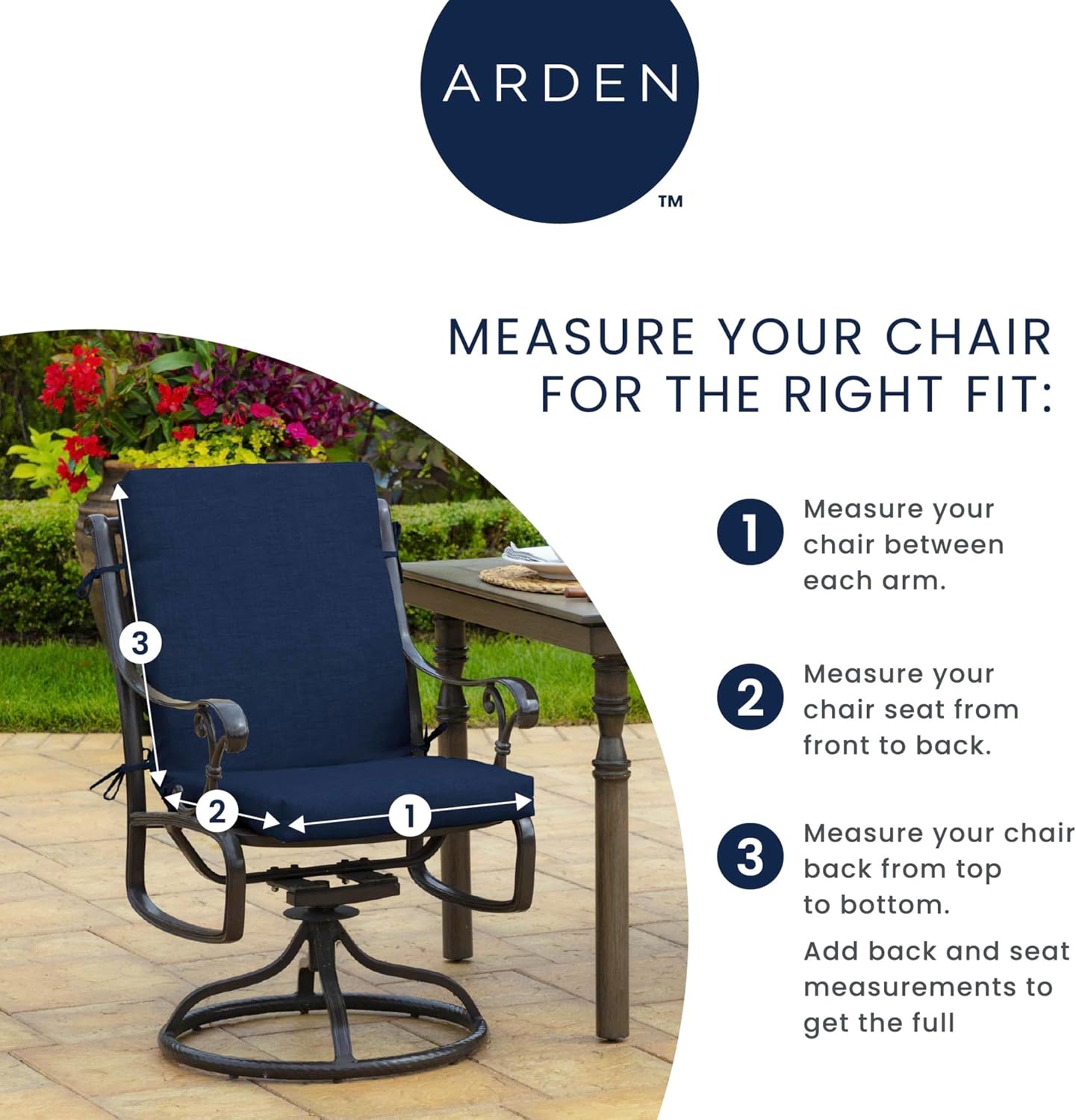 Arden 2-Pack Patio Dining Outdoor Chair Cushions, 20x44, Rain-Proof Seat Pad, Fade-Resistant... image