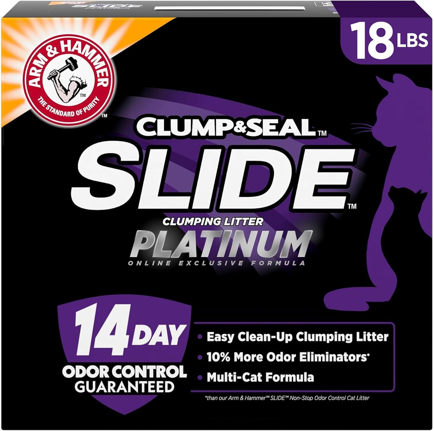 ARM & HAMMER Slide Platinum Easy Clean-Up Clumping Cat Litter, 18 lbs | 24/7 Odor Control...