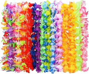 Arrowom 24pcs Hawaiian Leis Bulk Luau Party Silk Flower Necklace Colorful Tropical Hawaiian...