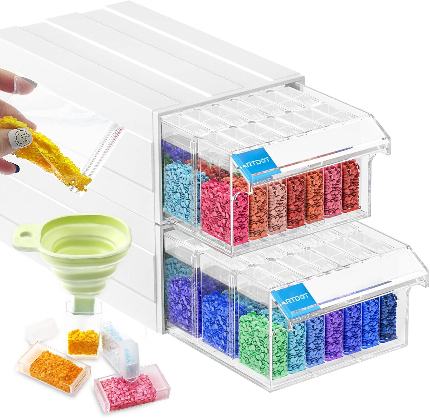 ARTDOT 2 Pack Diamond Painting Storage Containers with 70 Rectangle Grids, Bead Organizer...