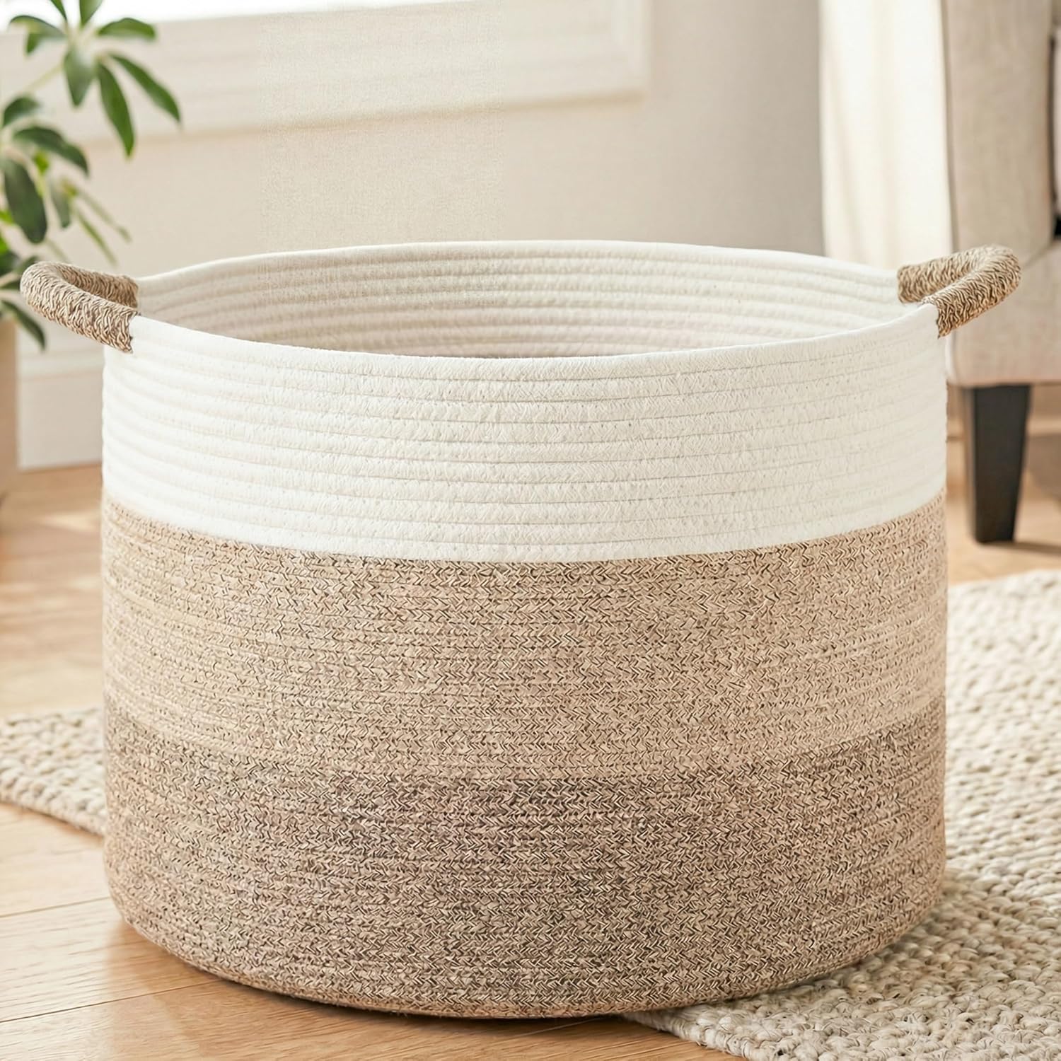 Artfeel 70L Large Cotton Rope Basket, Decorative Woven Blanket Storage for Living Room, Boho...
