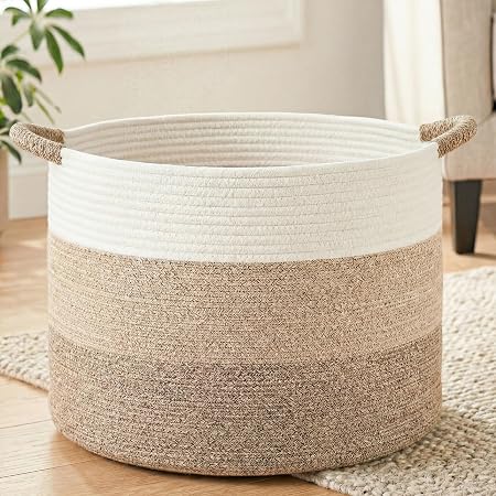 Artfeel 70L Large Cotton Rope Basket, Decorative Woven Blanket Storage for Living Room, Boho... image