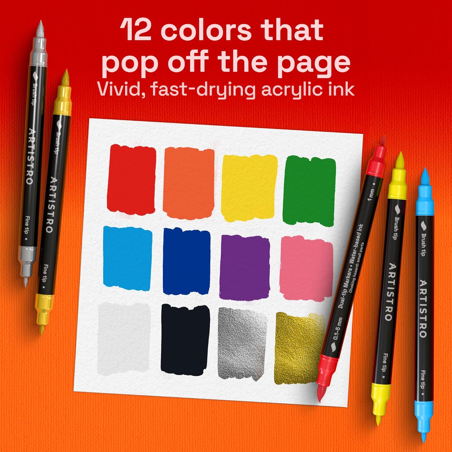 ARTISTRO 12 Acrylic Paint Markers - Paint Pens for Drawing - For Fabric, Rock, Glass, Wood... image