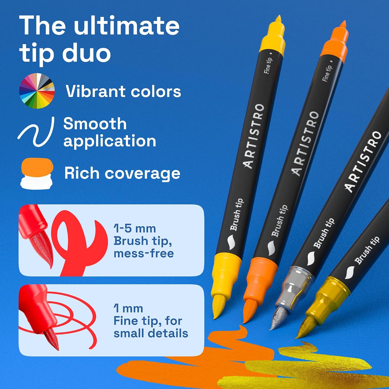 ARTISTRO 12 Acrylic Paint Markers - Paint Pens for Drawing - For Fabric, Rock, Glass, Wood... image