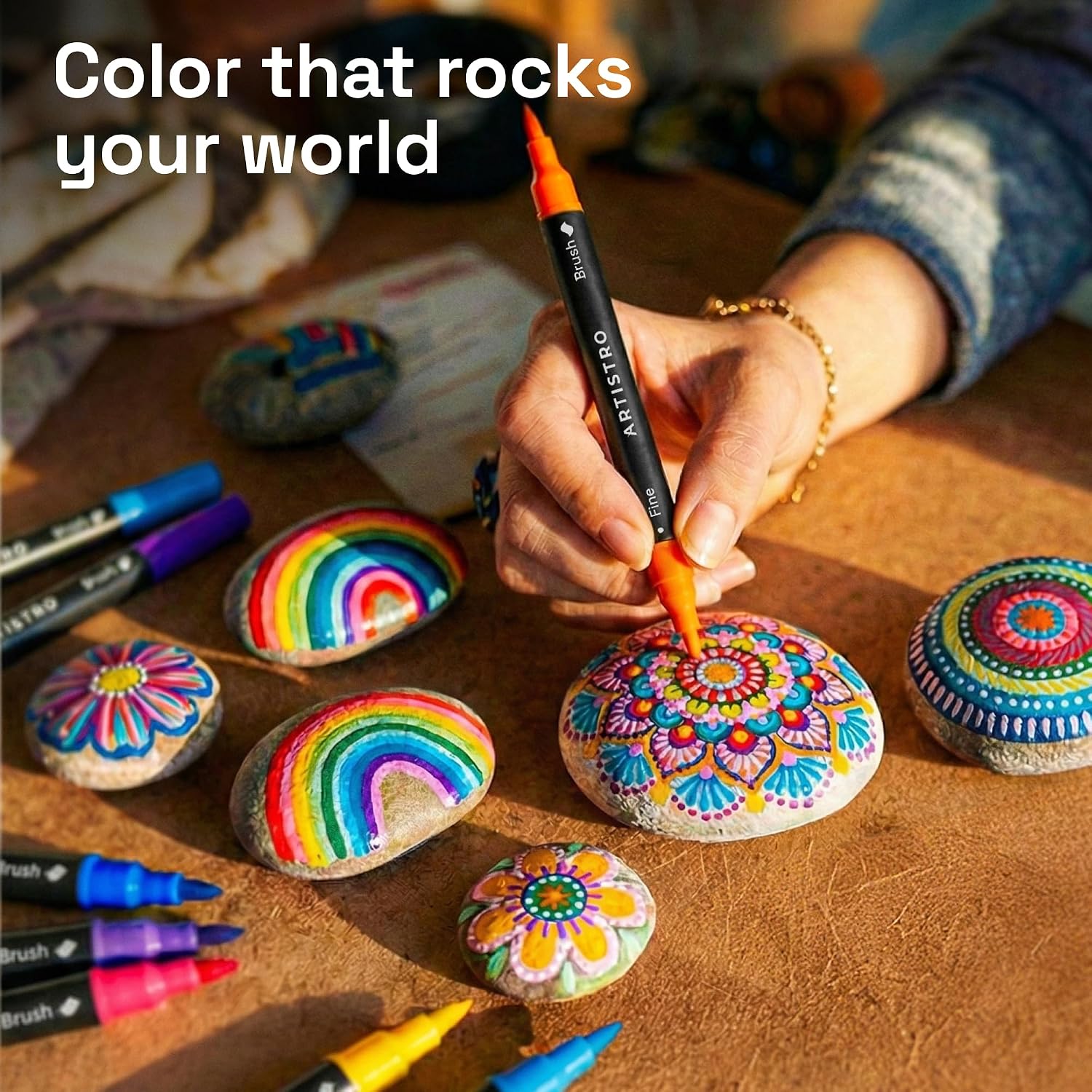 ARTISTRO 24 Rock Acrylic Paint Markers - Rock Painting Kit for Kids and Adults - Art & Craft... image