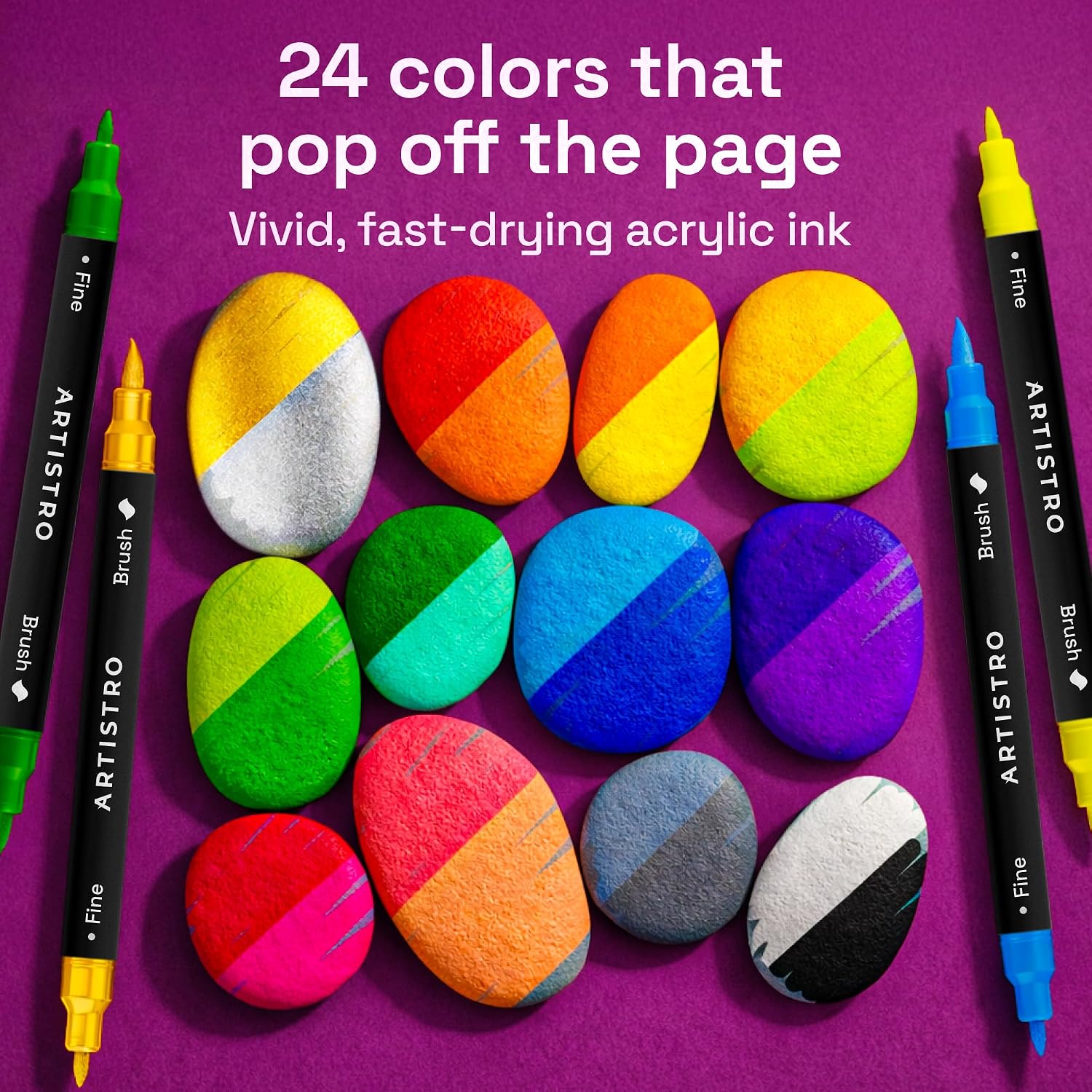 ARTISTRO 24 Rock Acrylic Paint Markers - Rock Painting Kit for Kids and Adults - Art & Craft... image