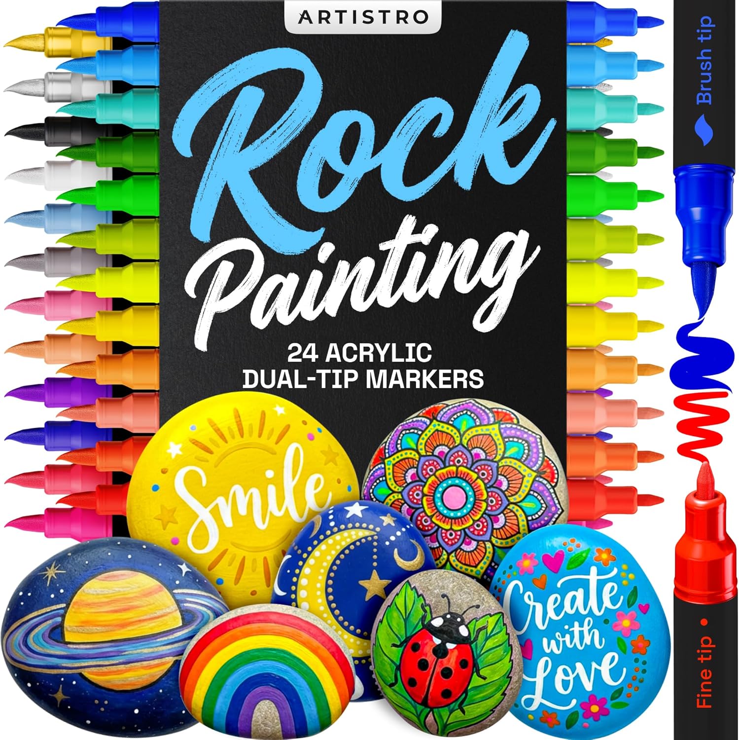 ARTISTRO 24 Rock Acrylic Paint Markers - Rock Painting Kit for Kids and Adults - Art & Craft...