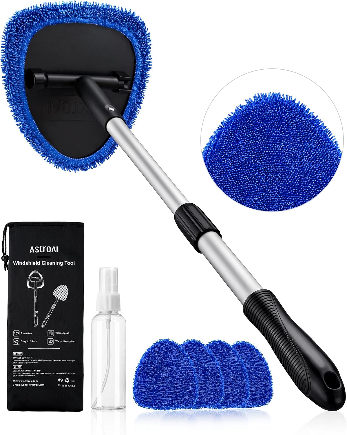 AstroAI 21" Extra-Long Windshield Cleaner Tool, Car Interior Detailing Cleaning Kit with...