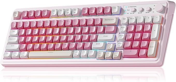 AULA 99 Key Keyboard, Wireless Gaming Keyboard Bluetooth Computer Keyboards Creamy Cute with...