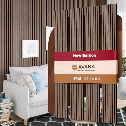 Avana Acoustic Wood Wall Panels – 93.2x11.25 Inch Panels – Fits 94x12 Layout – Walnut...