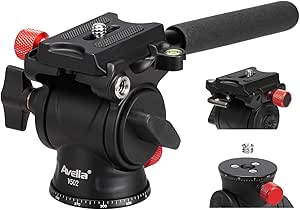 Avella Tripod Fluid Head Pan Tilt Head with Arca Type Quick Release Plate and Handle, Metal...