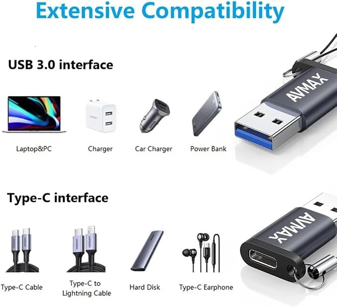 AVMAX USB to USB C Adapter 4Pack, Type C Male to USB Female 3.0 OTG Adapter for... image