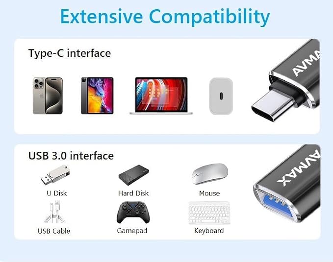 AVMAX USB to USB C Adapter 4Pack, Type C Male to USB Female 3.0 OTG Adapter for... image