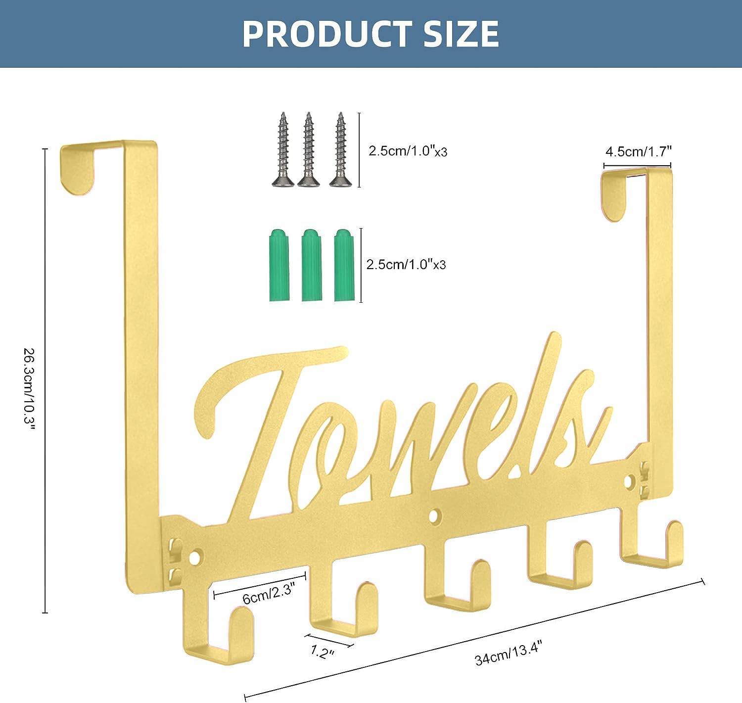 Azmoncy Over The Door Hooks - Heavy Duty Towel Rack with 5 Coat Hooks for Bedroom Kitchen... image