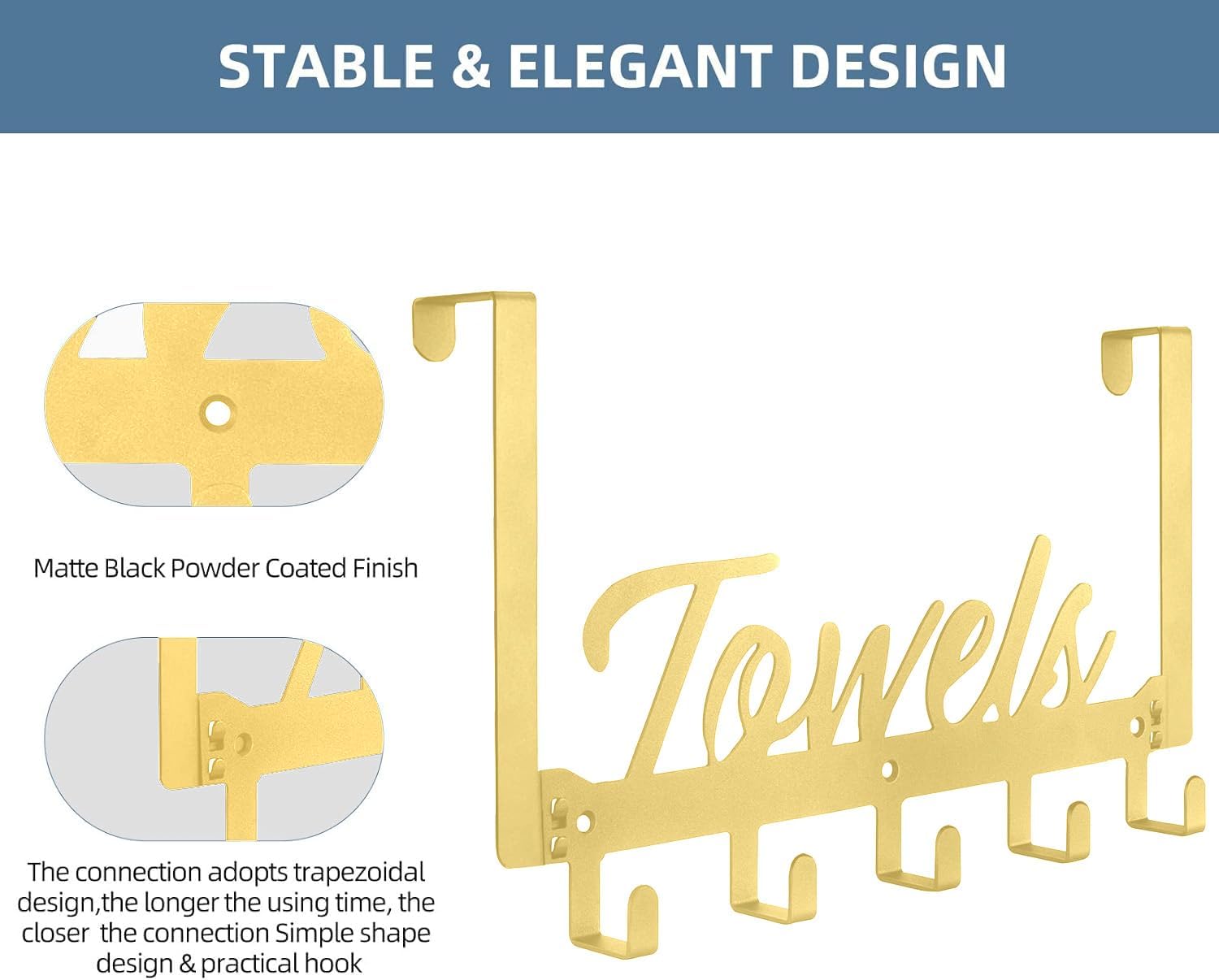 Azmoncy Over The Door Hooks - Heavy Duty Towel Rack with 5 Coat Hooks for Bedroom Kitchen... image