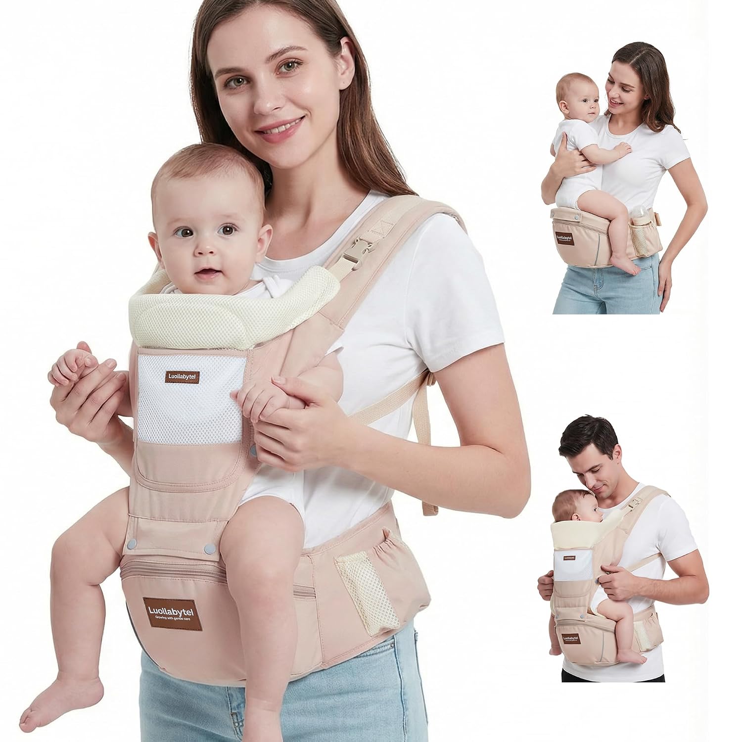 Baby Carrier with Hip Seat, 6-in-1 Baby Carrier Newborn to Toddler, Adjustable Detachable...