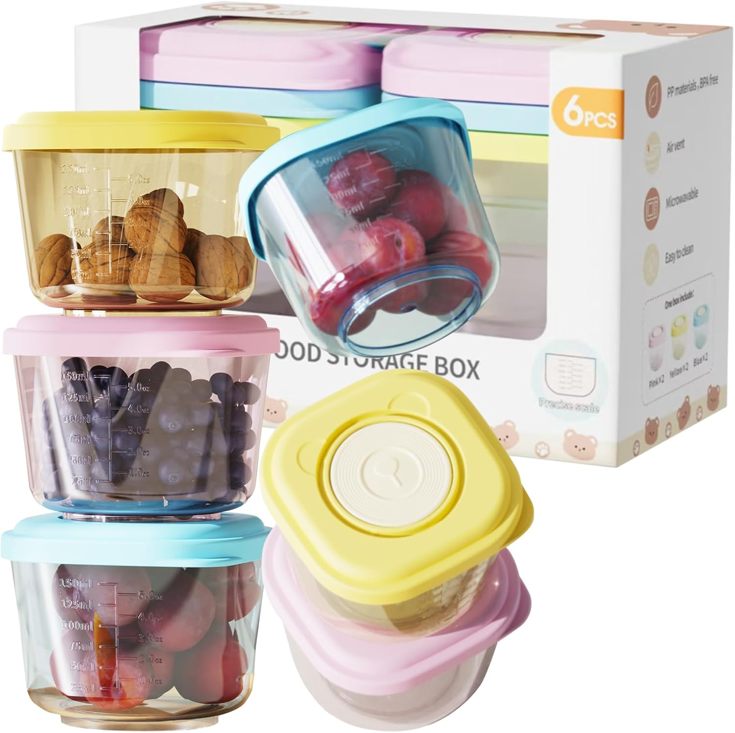 Baby Food Containers - 5 oz Food and Snack Storage Jars with Sealing Lids, Safe and Durable...