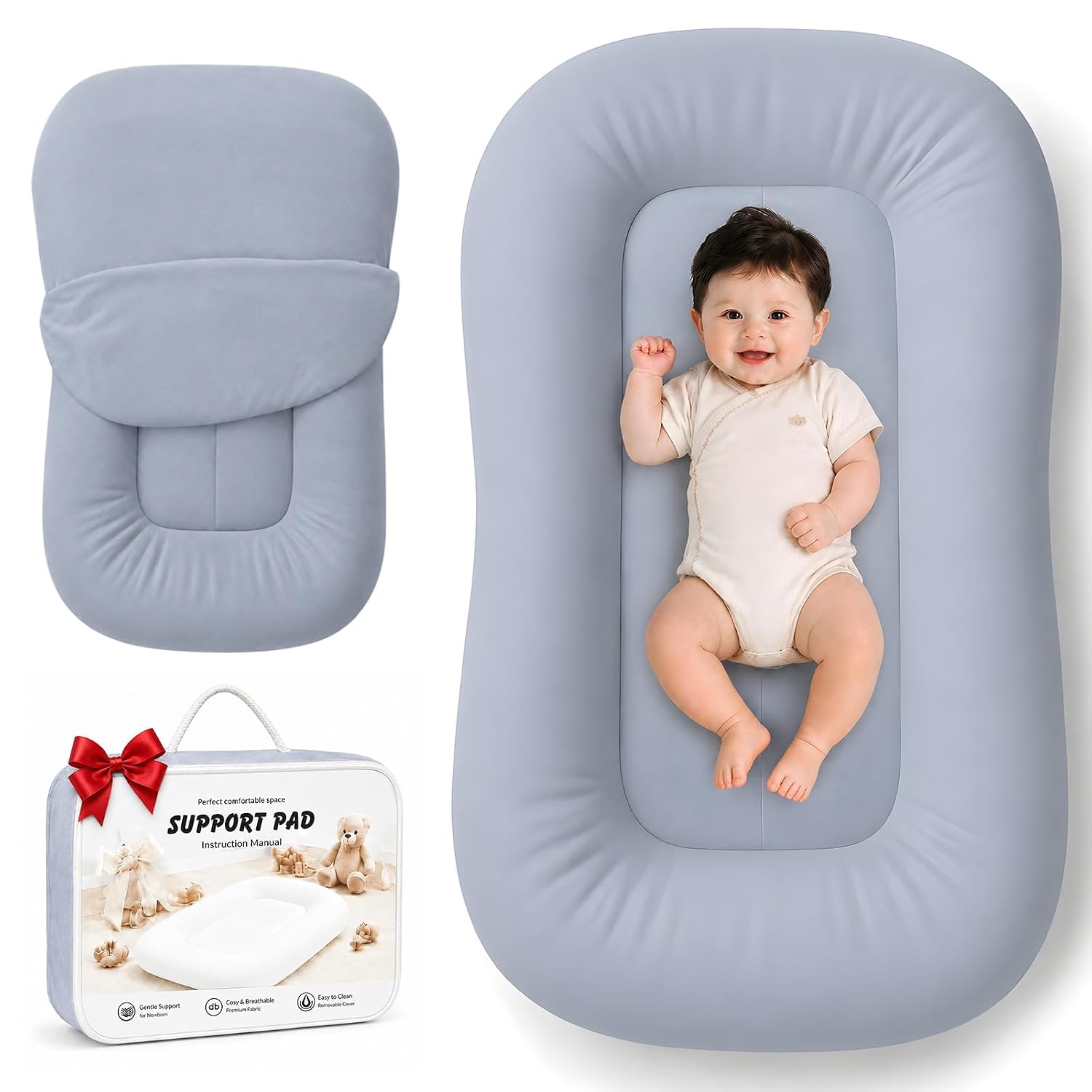 Baby Lounger for Newborns 0-24 Months, Soft Breathable Cotton Infant Support Cushion for...