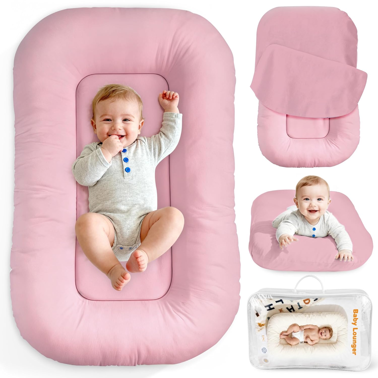 Baby Lounger & Snuggle Nest for Newborn 0-24 Months, Baby Nest Supervised Breathable Cotton...