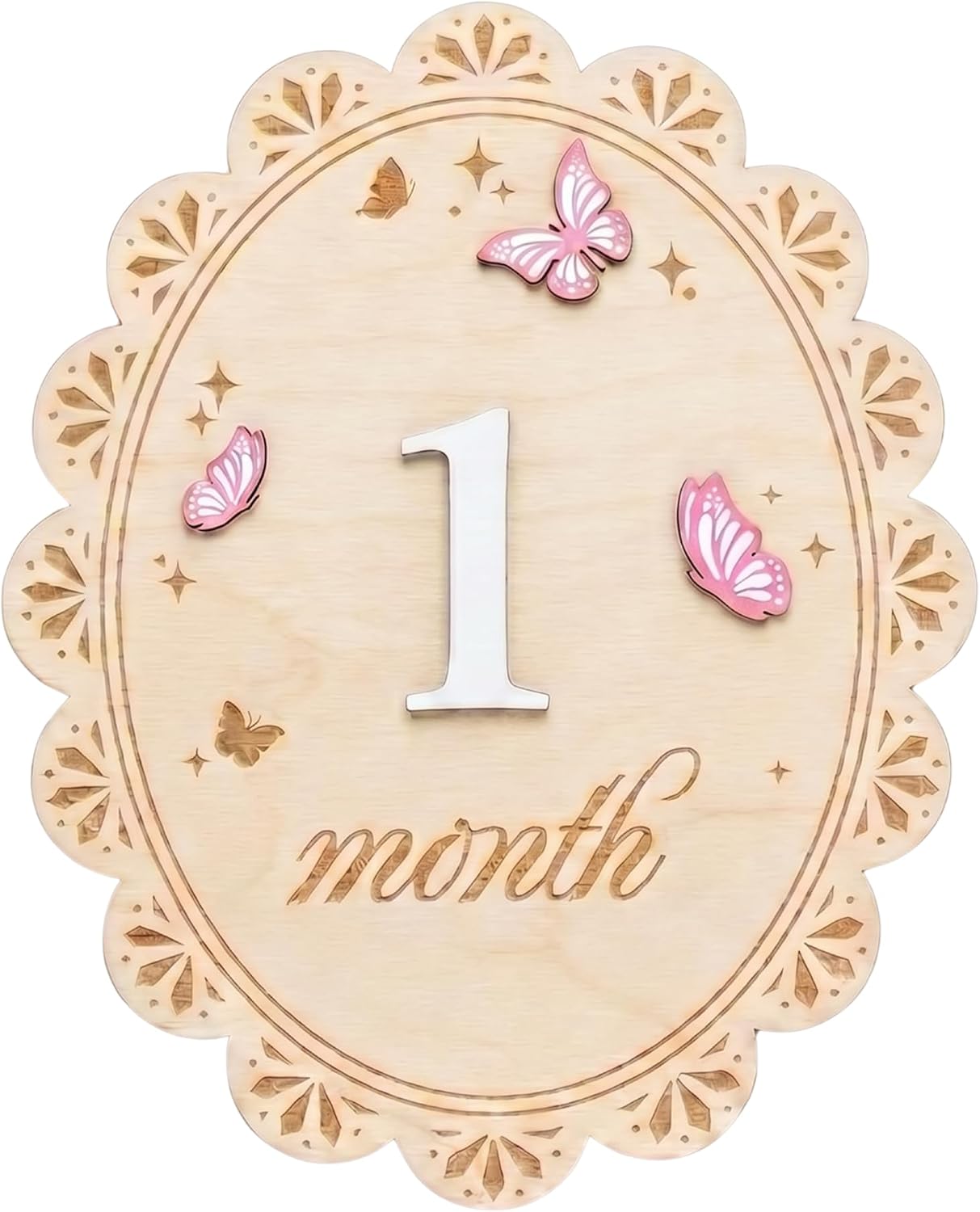 Baby Monthly Milestone Sign Wooden, 1-12 Month Baby Girl Photo Prop, Engraved Milestone...