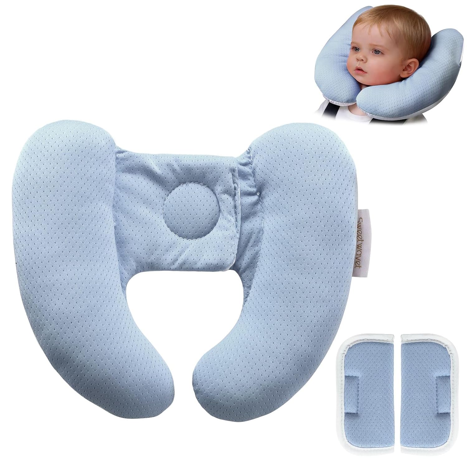 Baby Neck Pillow for Car Seat and Stroller, Adjustable Baby Head Support Pillow for Travel...