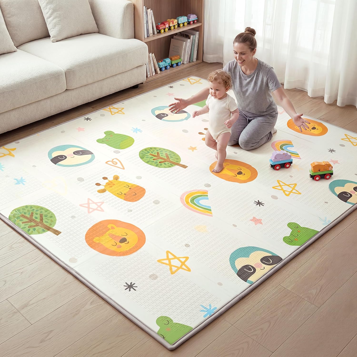 Baby Play Mat – Foldable 78"x51" XPE Foam Baby Floor Play Mat with Fabric Surface...