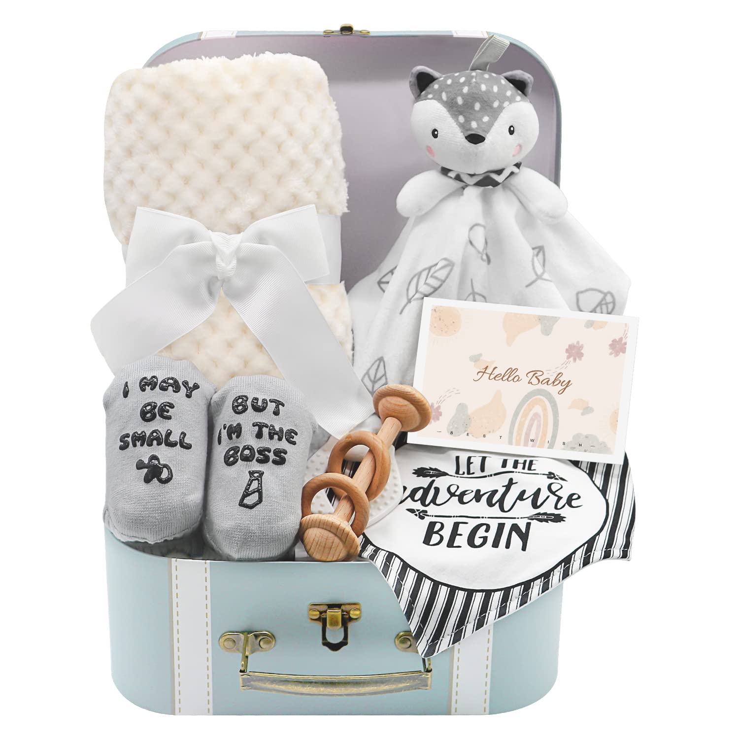 Baby Shower Gifts, Baby Boy Gifts Basket Includes Newborn Blanket Baby Lovey Security...